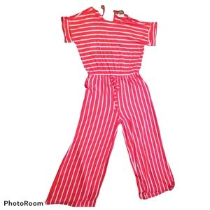 Zenana Red and white Strip jumpsuit